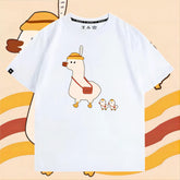 人気キャラ プリント LUCKY DUCK アヒルさんトップス ユニセックス 半袖Tシャツ
