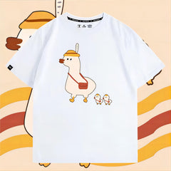 人気キャラ プリント LUCKY DUCK アヒルさんトップス ユニセックス 半袖Tシャツ
