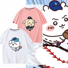 人気キャラ プリント トップス 野球 ユニセックス 半袖Tシャツ