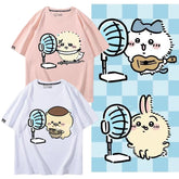 人気キャラ プリント トップス 扇風機 ユニセックス 半袖Tシャツ