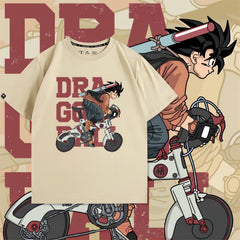 人気キャラ プリント トップス 自転車に乗る ユニセックス 半袖Tシャツ