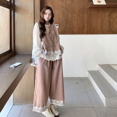 シャツ&ベスト&ワイドパンツ レディース セットアップ