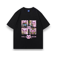 人気キャラ プリント トップス Killer Queen ネコ爆弾 ユニセックス 半袖Tシャツ