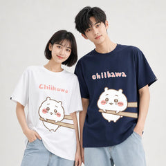 人気キャラ プリント トップス 箸で挟まれる ユニセックス 半袖Tシャツ