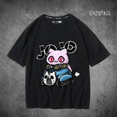 人気キャラ プリント トップス キラー・クイーン 可愛いキャット ユニセックス 半袖 Tシャツ