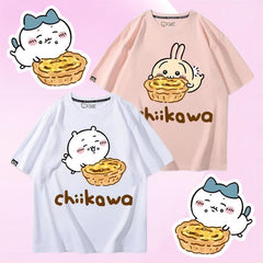 人気キャラ プリント トップス 美味しいエッグタルト ユニセックス 半袖Tシャツ