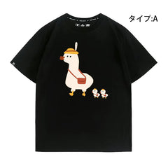 人気キャラ プリント LUCKY DUCK アヒルさんトップス ユニセックス 半袖Tシャツ