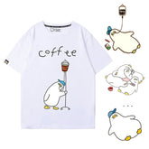 可愛いキャラ コーヒーで命をつなぐ アヒルさんトップス ユニセックス 半袖Tシャツ