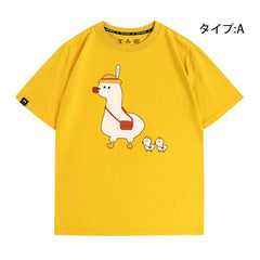 人気キャラ プリント LUCKY DUCK アヒルさんトップス ユニセックス 半袖Tシャツ