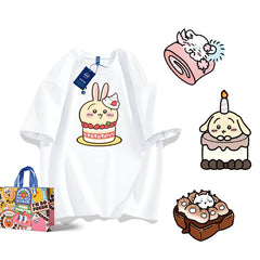 人気キャラ プリント トップス ケーキ ユニセックス 半袖Tシャツ