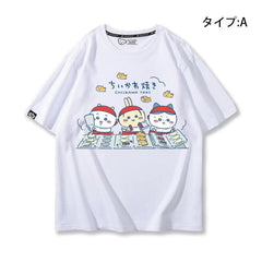 人気キャラ プリント トップス 鯛焼き ユニセックス 半袖Tシャツ