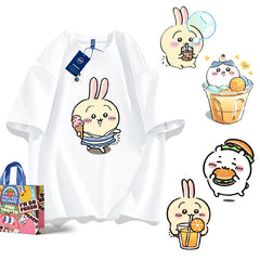 人気キャラ プリント トップス 楽しい食事タイム ユニセックス 半袖Tシャツ