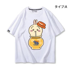 人気キャラ プリント トップス 美食 ユニセックス 半袖Tシャツ