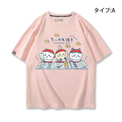 人気キャラ プリント トップス 鯛焼き ユニセックス 半袖Tシャツ