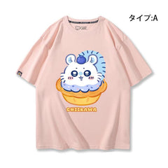 人気キャラ プリント トップス エッグタルト ユニセックス 半袖Tシャツ