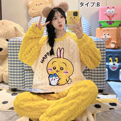 人気キャラ プリント パジャマ ルームウェア 裏フリース 暖かい 防寒 レディース セットアップ