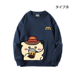 人気キャラ プリント トップス マック アルバイト ユニセックス 長袖 スウェット