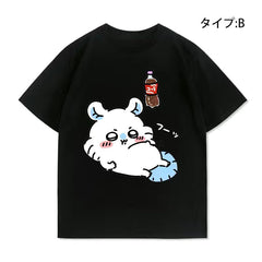 人気キャラ プリント トップス 食いしん坊 ユニセックス 半袖Tシャツ