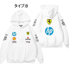 スポーツ&カルチャー プリント トップス F1チーム風 レーシングデザイン ユニセックス 長袖 パーカー