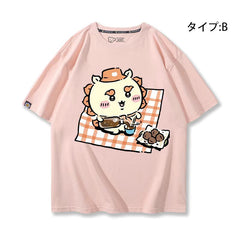 人気キャラ プリント トップス 野外食事会 ユニセックス 半袖Tシャツ