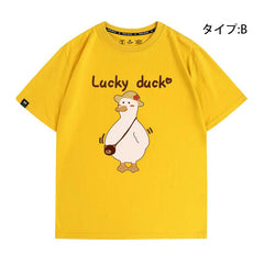 可愛いキャラ LUCKY DUCK アヒルさんトップス ユニセックス 半袖Tシャツ