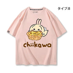 人気キャラ プリント トップス 美味しいエッグタルト ユニセックス 半袖Tシャツ