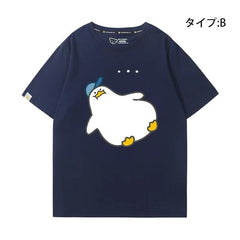 可愛いキャラ コーヒーで命をつなぐ アヒルさんトップス ユニセックス 半袖Tシャツ