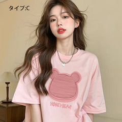 アニメ風キュートイラスト 半袖 レディース Tシャツ トップス