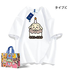 人気キャラ プリント トップス ケーキ ユニセックス 半袖Tシャツ