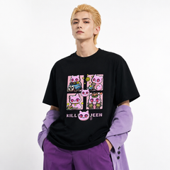 人気キャラ プリント トップス Killer Queen ネコ爆弾 ユニセックス 半袖Tシャツ