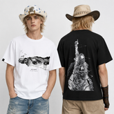 人気キャラ プリント トップス モノクロアート 7タイプのプリントデザイン ユニセックス 半袖 Tシャツ