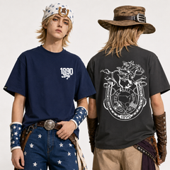 人気キャラ プリント トップス ウエスタンレース風 バックプリントデザイン ユニセックス 半袖 Tシャツ