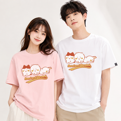 人気キャラ プリント トップス ストレッチポーズ トリオプリント ユニセックス 半袖Tシャツ