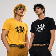 人気キャラ プリント トップス 人類の進化はジョジョ ユニセックス 半袖Tシャツ