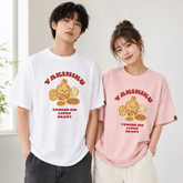 人気キャラ プリント トップス フードモチーフ タイポグラフィプリント ユニセックス 半袖Tシャツ