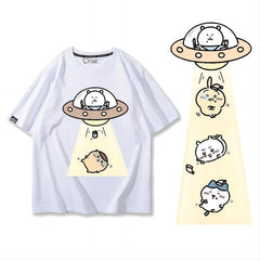 人気キャラ プリント トップス 宇宙旅行 ユニセックス 半袖Tシャツ