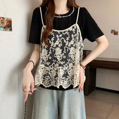 半袖 レースストラップ ツーセット キュートTシャツ レディース トップス