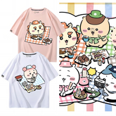 人気キャラ プリント トップス 野外食事会 ユニセックス 半袖Tシャツ
