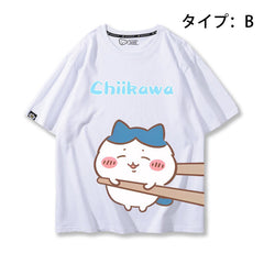 人気キャラ プリント トップス 箸で挟まれる ユニセックス 半袖Tシャツ