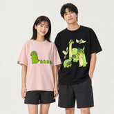 人気キャラ プリント トップス 恐竜ファミリー ユニセックス 半袖Tシャツ