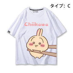 人気キャラ プリント トップス 箸で挟まれる ユニセックス 半袖Tシャツ