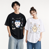 人気キャラ プリント トップス 解説風プリント ユニセックス 半袖Tシャツ
