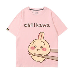 人気キャラ プリント トップス 箸で挟まれる ユニセックス 半袖Tシャツ