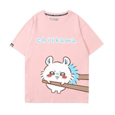 人気キャラ プリント トップス 箸で挟まれる ユニセックス 半袖Tシャツ