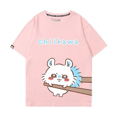 人気キャラ プリント トップス 箸で挟まれる ユニセックス 半袖Tシャツ