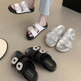 ビジューバックルフラットサンダル
