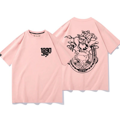 人気キャラ プリント トップス ウエスタンレース風 バックプリントデザイン ユニセックス 半袖 Tシャツ