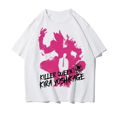 人気キャラ プリント トップス ピンクシルエット グラフィティ風フロントプリントデザイン ユニセックス 半袖 Tシャツ
