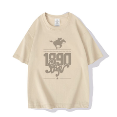 人気キャラ プリント トップス レトロウエスタン風 1890ロゴプリントデザイン ユニセックス 半袖 Tシャツ