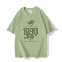 人気キャラ プリント トップス レトロウエスタン風 1890ロゴプリントデザイン ユニセックス 半袖 Tシャツ